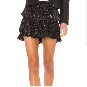 LoveShackFancy Ruffle Mini Skirt Black Night Sky Stars Size Medium
